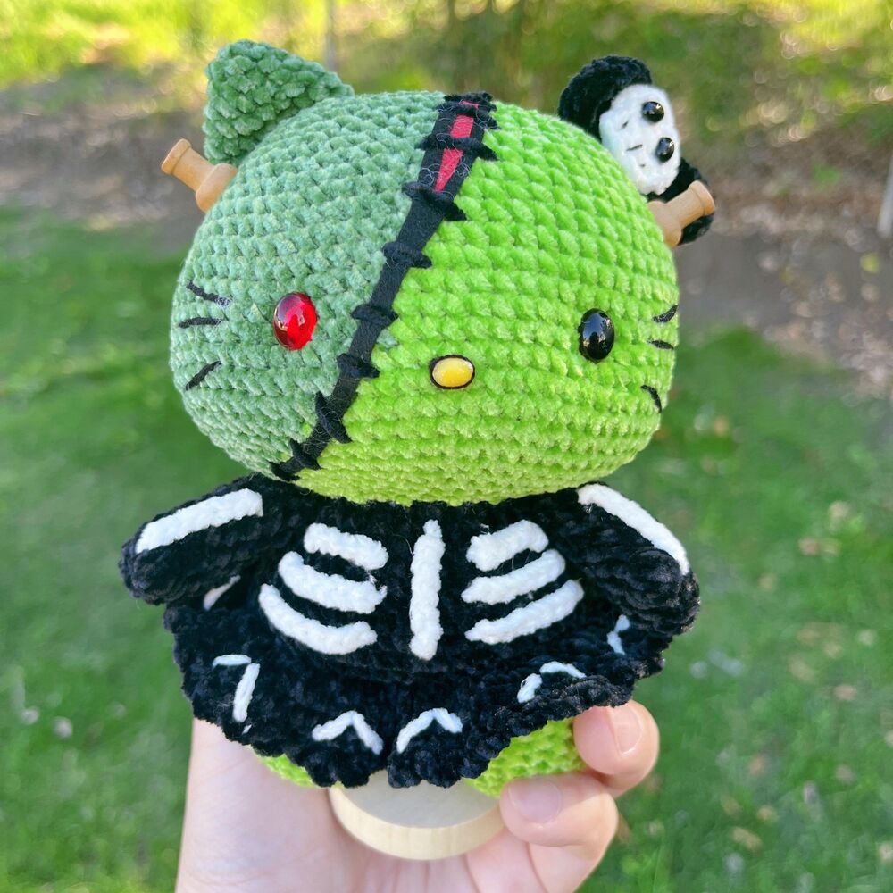 HelloKitty Crochet Doll in Zombie Costume | Glow-in-the-Dark Handmade plush